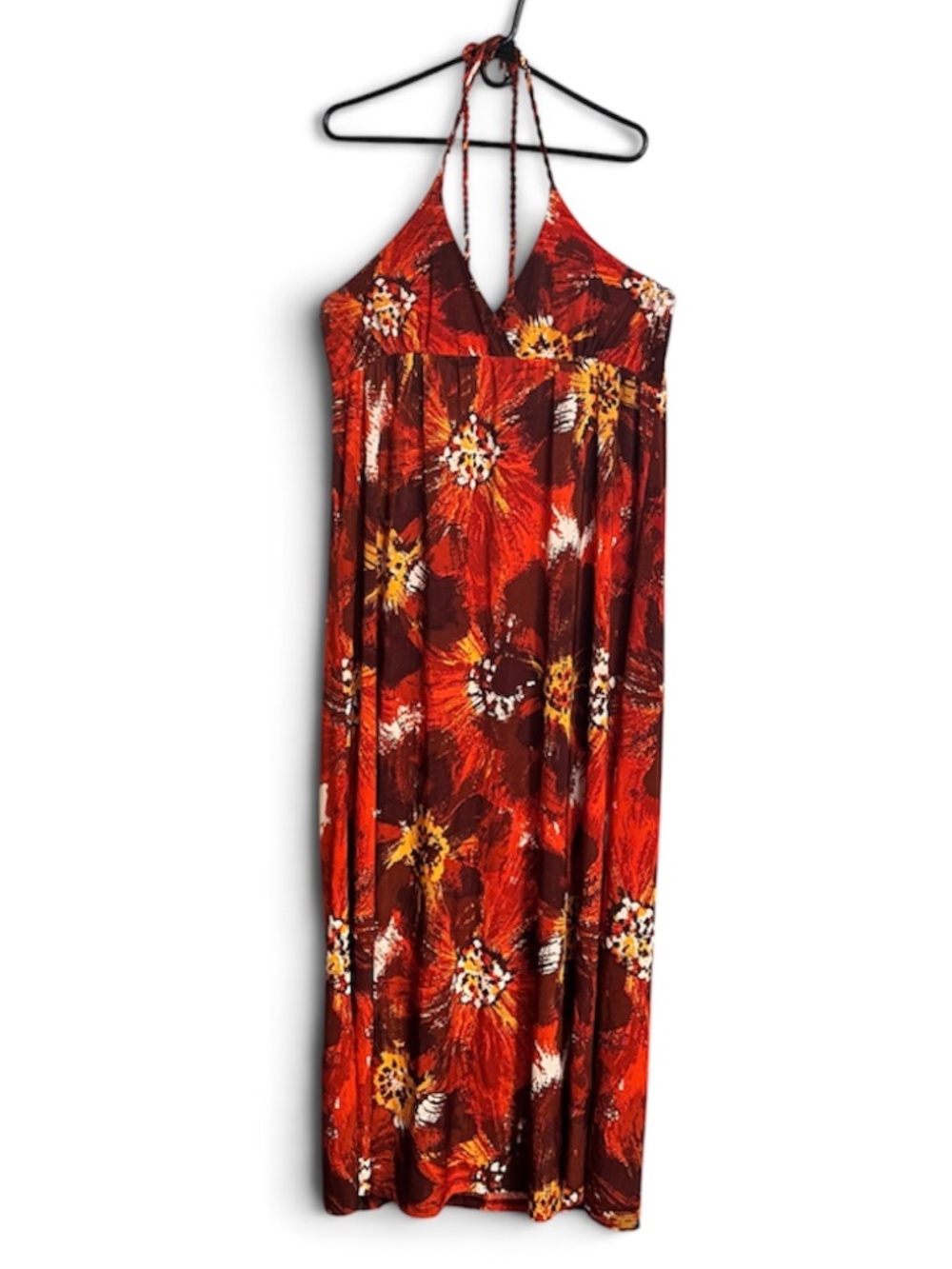 Chesley Women Vibrant Orange Multi Floral Rope Halter Strap Maxi Summer Dress XL